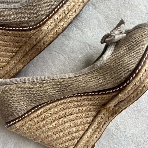 TORY BURCH Jackie Wedge Espadrille Platform Peep Toe Tan Shoes - Picture 4 of 14